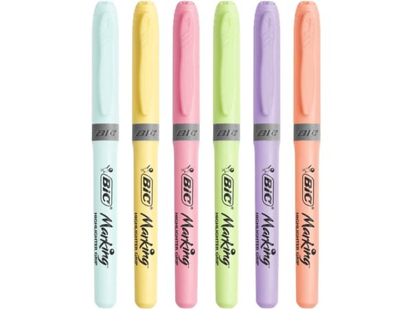 Overstregningspenne BIC Highlighter Grip Pastel med 6 stk. ass. pastelfarver