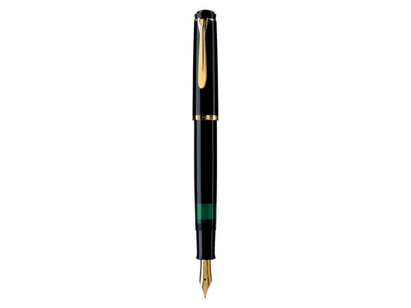 Pelikan M200, Svart, Guld, Inbyggt påfyllningssystem, Harts, Guld, Kursiv spets, Guld/rostfritt stål