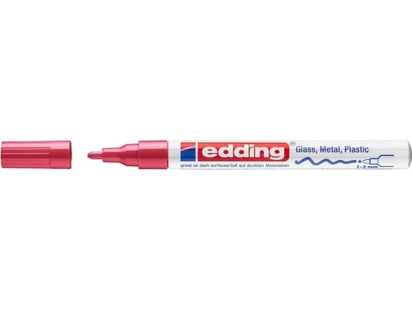 Edding 751, Rød, Projektil spiss, Rød, Hvit, Aluminium, Fint, 1 mm