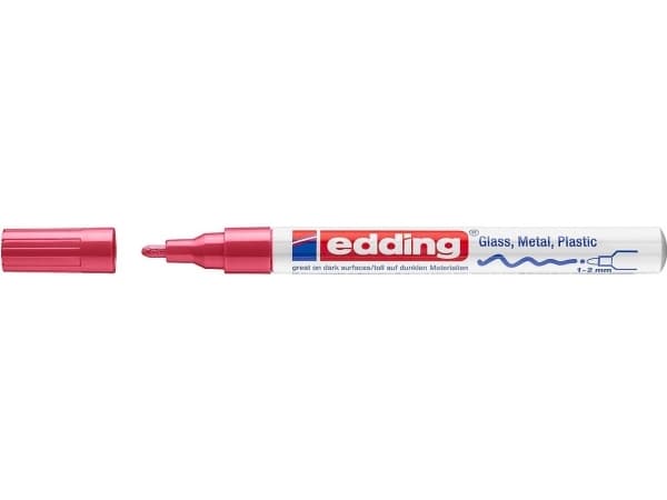 Edding 751, Rød, Projektil spiss, Rød, Hvit, Aluminium, Fint, 1 mm