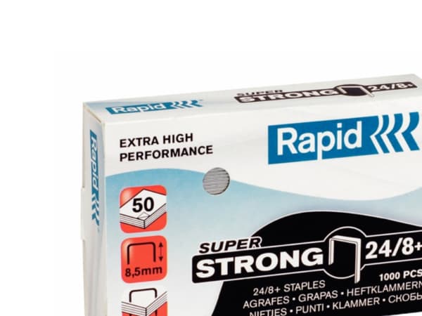 Rapid Super Strong - Stifter - 24/8+ - 8.5 mm - galvanisert stål - forsinket - pakke av 1000 - for Classic K1, K2; Supreme S50