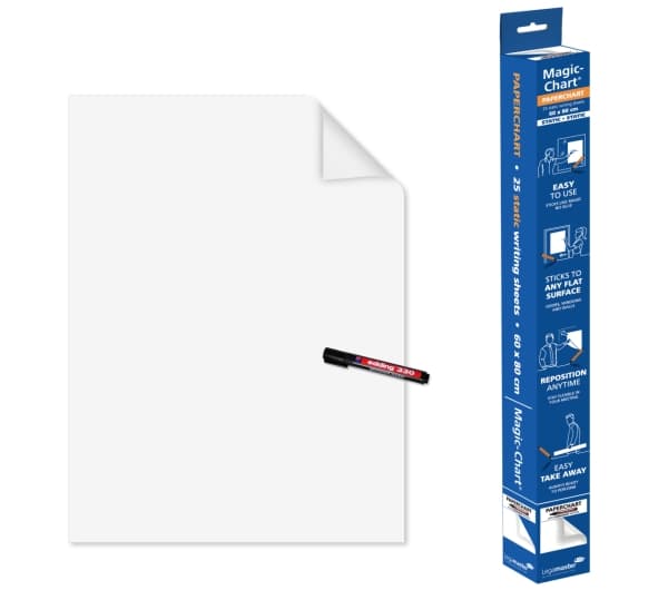 Legamaster Magic-Chart paperchart statisk film 60x80cm, Vit, Polypropylen (PP), 600 mm, 800 mm, 598 g, 62 mm