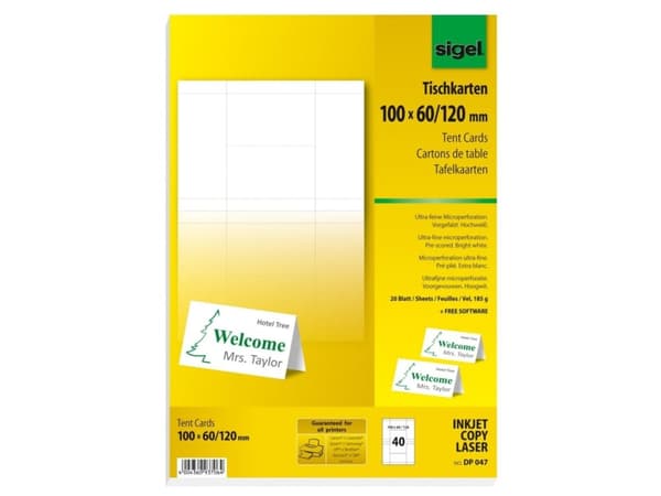Sigel DP047, Hvit, Ikke-klebende DVD-innleggspapir, A4, Fotoark kartong, Universell, Rektangel