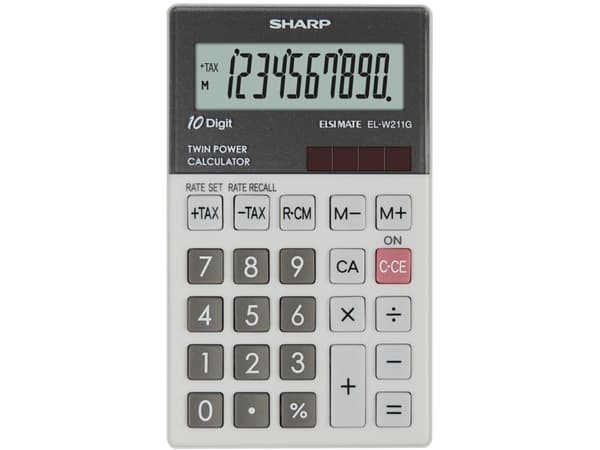 Sharp EL-W211G, Ficka, Finansiell, 10 siffror, 1 linjer, AC/Batteri, Grå Grå