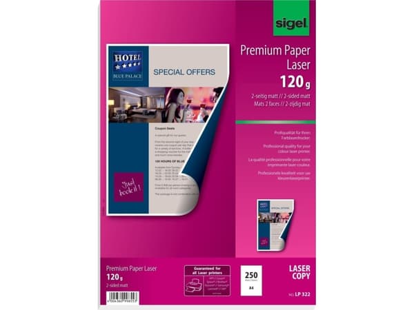 Sigel LP322, Universaali, A4 (210x297 mm), Matta, 250 arkkia, 120 g/m², Valkoinen