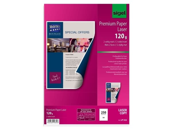 Sigel LP322, Universaali, A4 (210x297 mm), Matta, 250 arkkia, 120 g/m², Valkoinen
