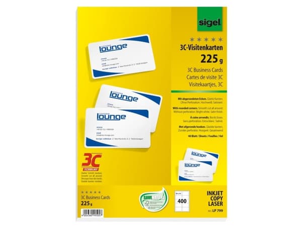 Sigel LP799 - Högvitt - 85 x 55 mm - 225 g/m² - 400 kort (40 ark x 10) ( LP799 )