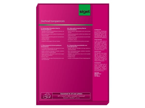 Sigel LF419, Gjennomsiktig, Laser, A4 (210×297 mm), 100 µm, 100 ark