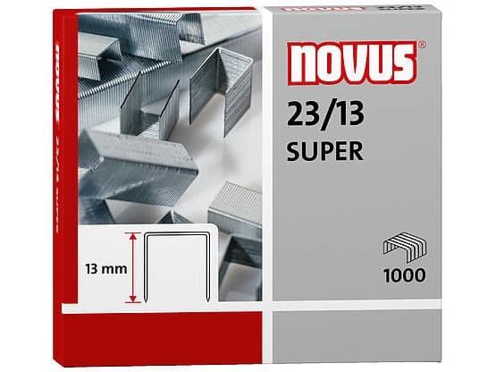 Novus 23/13 SUPER, Häftklammersats, 1,3 cm, Fixering, 1000 klammer, Stål, Rostfritt stål