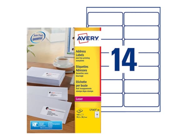AVERY Zweckform adressetiketter L7163-40 99,1 x 38,1 mm vit