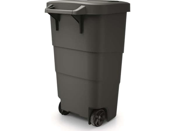 Prosperplast Wheeler 110L hjulbøtte med hjul og lokk Stor universal søppelsortering Utendørs resirkulering Plast Svart