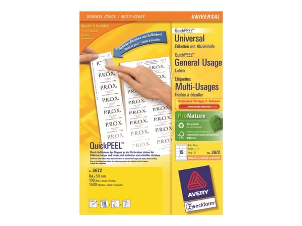 Avery Zweckform - Selv-adhesiv - hvit - 64 x 50 mm 1500 etikett(er) (100 ark x 15) merkelapper