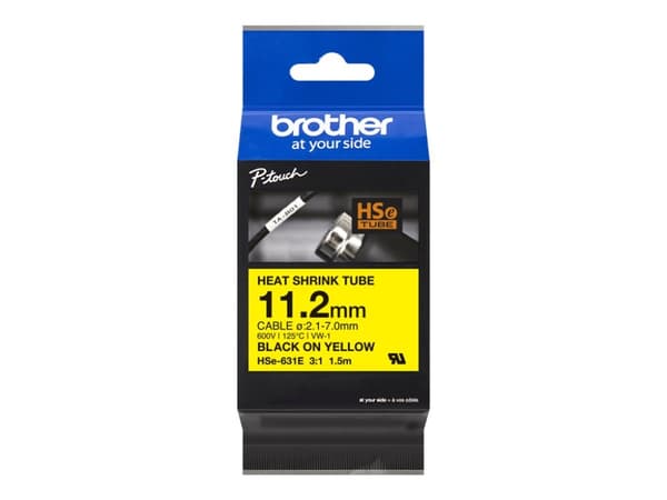 Brother HSe-631E - Svart på gult - Rull (1,12 cm x 1,5 m) 1 kassett(er) hengeboks - varmekrympetape - for P-Touch PT-D800, PT-E300, PT-E310, PT-E550,