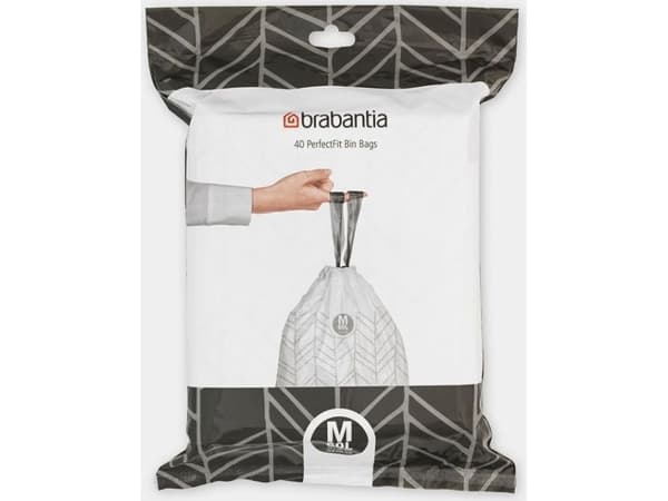 Brabantia søppelsekker M størrelse, 60 liter, 40 stk pakke, hvit