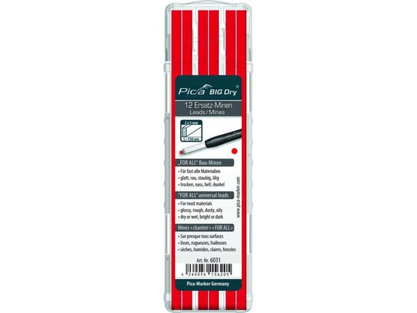 Pica Marker Pica BIG Dry refills, For-All rød farge (utskiftbare kjerner) 12 stk.