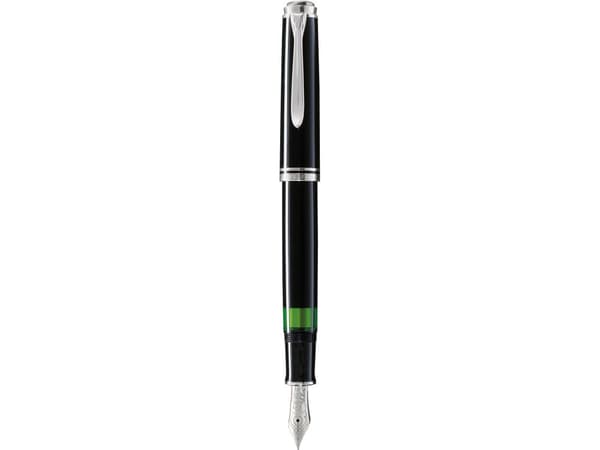 Pelikan M805, Musta, Hopea, Sisäänrakennettu täyttöjärjestelmä, Diamond, Hartsi, Palladium, Kursiivinen kärki, Kulta/Rodium
