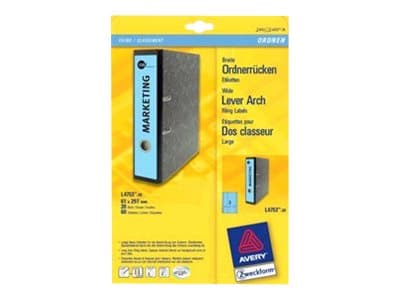 Avery L4753 - Blå - 61 x 297 mm 60 stk (20 ark x 3) filmappeetiketter
