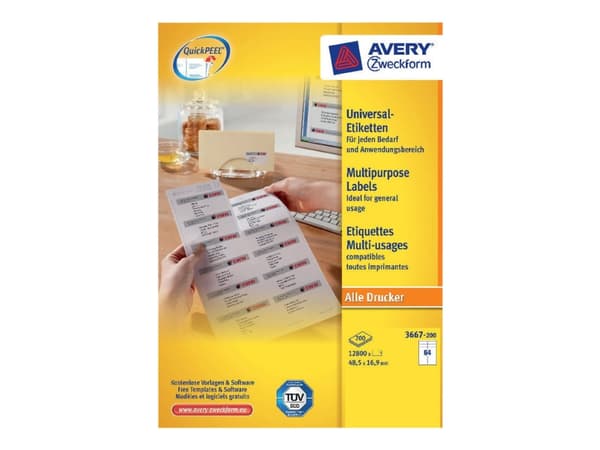 Avery Zweckform Universal - Papper - permanent häftning - vit - 48.5 x 16.9 mm 12800 etikett (er) (200 ark x 64) etiketter