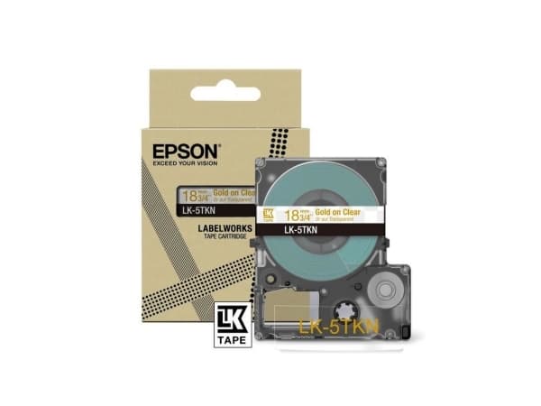 Epson LabelWorks LK-5TKN - Metallisk - gull på klart - Rull (1,8 cm x 9 m) 1 kassett(er) hengeboks - tapepatron - for LabelWorks LW-C410, LW-C610