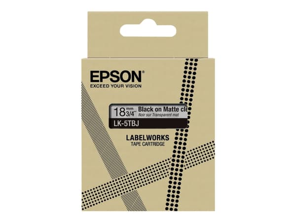 Epson LabelWorks LK-5TBJ - Svart på genomskinligt, matt - Rulle (1,8 cm x 8 m) 1 kassett(er) hängande låda - bandpatron - för LabelWorks LW-C410, LW-