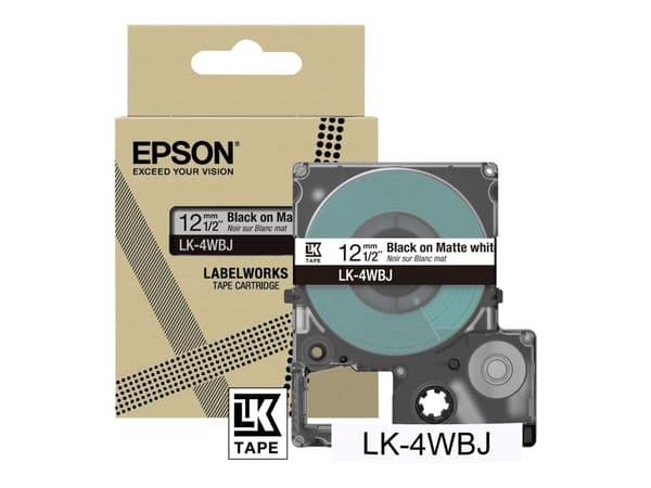 Epson LK-4WBJ, Musta, Valkoinen, Lämpösiirto, Matta, LabelWorks LW-C410, 1,2 cm