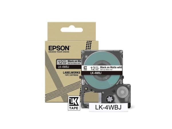 Epson LK-4WBJ, Musta, Valkoinen, Lämpösiirto, Matta, LabelWorks LW-C410, 1,2 cm