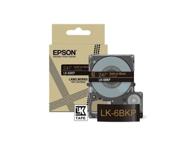 Epson LabelWorks LK-6BKP - Metallisk - gull på sort - Rull (2,4 cm x 9 m) 1 kassett(er) hengeboks - tapepatron - for LabelWorks LW-C610