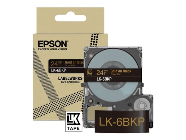 Epson LabelWorks LK-6BKP - Metallisk - gull på sort - Rull (2,4 cm x 9 m) 1 kassett(er) hengeboks - tapepatron - for LabelWorks LW-C610