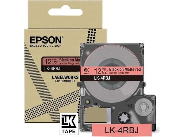 Epson LabelWorks LK-4RBJ - Svart på mattrött - Rulle (1,2 cm x 8 m) 1 kassett(er) hängande låda - bandpatron - för LabelWorks LW-C410, LW-C610