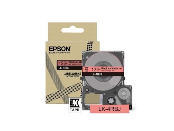 Epson LabelWorks LK-4RBJ - Svart på mattrött - Rulle (1,2 cm x 8 m) 1 kassett(er) hängande låda - bandpatron - för LabelWorks LW-C410, LW-C610