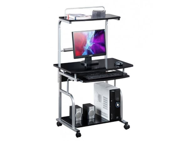 TECHly - Vogn - for LCD-display / tastatur / mus / CPU / skriver - metall, MDF - skinnende svart, sølv