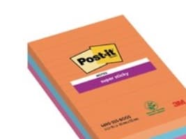 Post-it® Super Sticky Notes Boost, 3 linjerede blokke, 101 mm x 152 mm