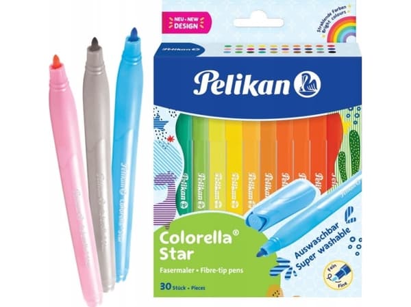 Pelikan 822336, 30 färger, Blandade färger, Rundad spets, 0,6 mm, Blandade färger, Vattenbaserat bläck