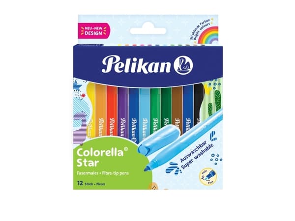 Pelikan 822305, Fin, 12 färger, Blandade färger, Rundad spets, Fiber, Multifärg