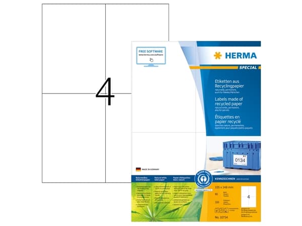 HERMA 10734, Hvit, Selvklebende skriveretikett, Utstanset etikett, Papir, Laser/Blekkskriver, Permanent