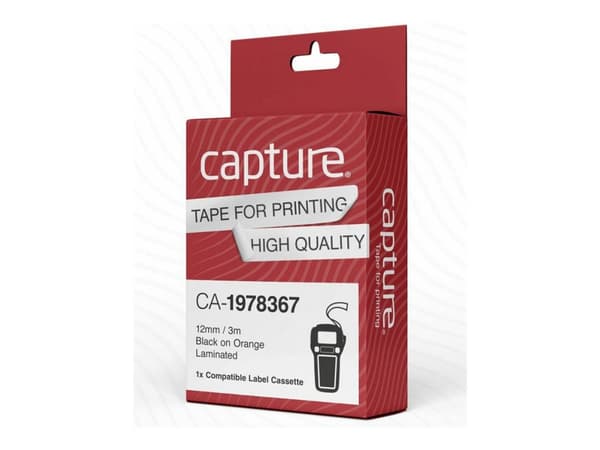 Capture 1978367 D1 compatible 12mm x 3.0m Black on Orange Labeltape