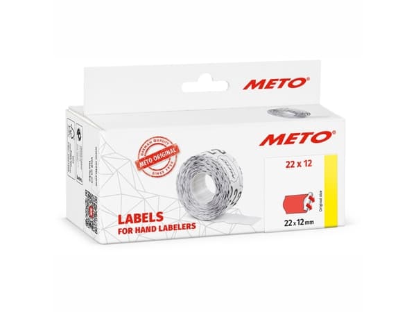 Etiket Meto 22x12mm neon rød permanent 1000stk/rul 6rul/pak - (6 stk.)