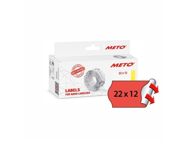 Etiket Meto 22x12mm neon rød permanent 1000stk/rul 6rul/pak - (6 stk.)