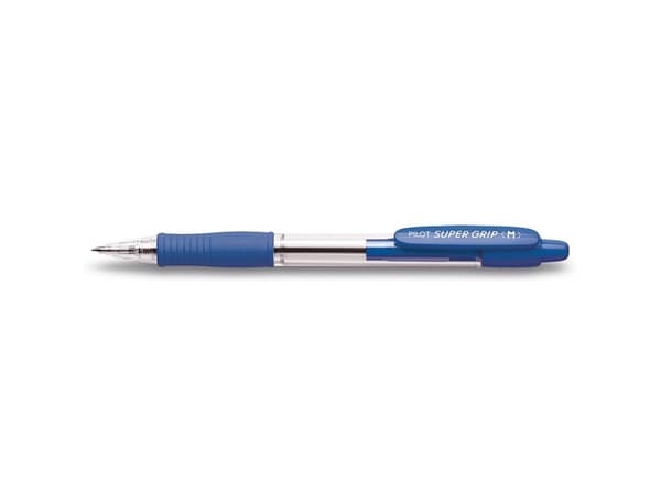 Pilot Super Grip Medium, Klämma, Fastklämbar, indragbar kulspetspenna, Blå, 1 styck, Medium