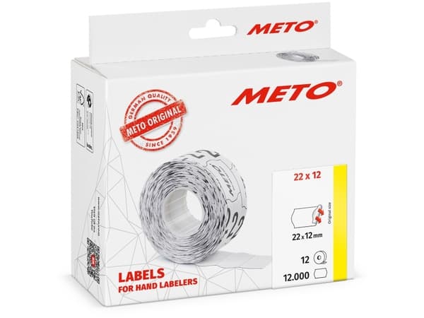 Tarra Meto 22x12mm valkoinen pysyvä 1000kpl/rulla 12rulla/pakkaus - (12 kpl)