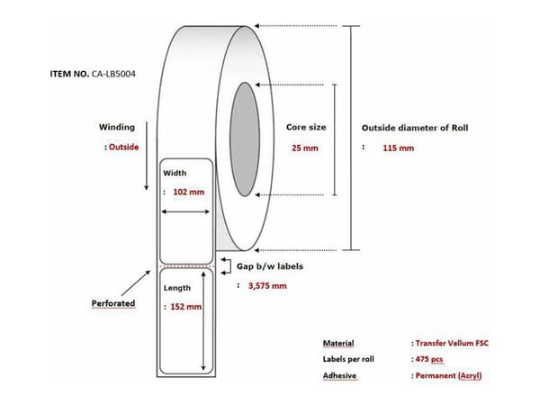 Capture CA-LB5004, Hvit, Rull, Akryl, Permanent, FSC, ZD421