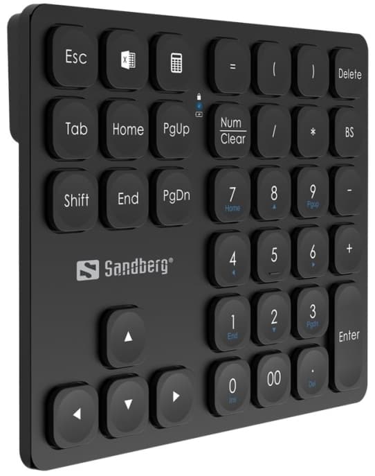 Sandberg Wireless Numeric Keypad Pro, Langaton RF + USB, Kalvokytkin, Musta