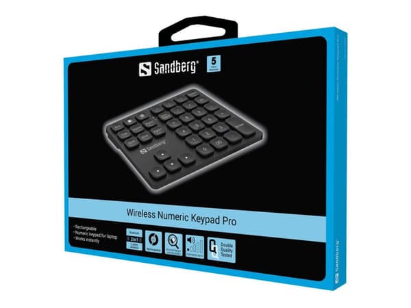 Sandberg Wireless Numeric Keypad Pro, Langaton RF + USB, Kalvokytkin, Musta musta
