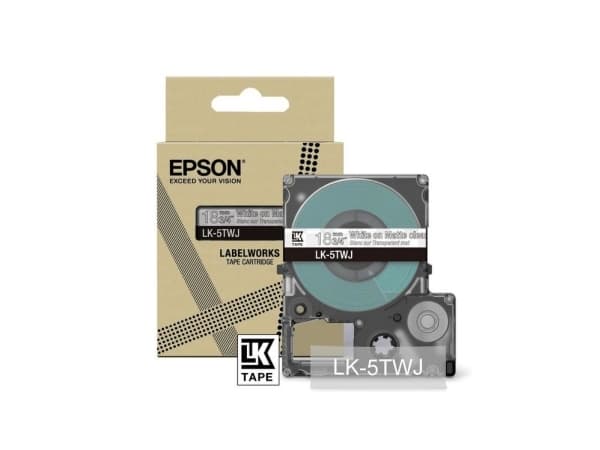 Epson LabelWorks LK-5TWJ - Vitt på genomskinligt, matt - Rulle (1,8 cm x 8 m) 1 kassett(er) hängande låda - bandpatron