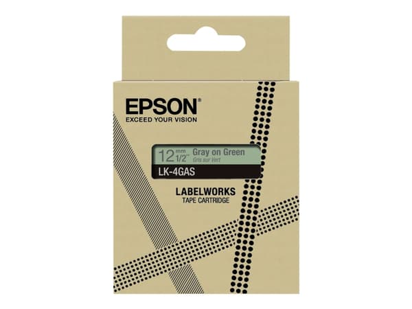 Epson LabelWorks LK-4GAS - Grått på grönt - Rulle (1,2 cm x 8 m) 1 kassett(er) hängande låda - bandpatron - för LabelWorks LW-C410, LW-C610