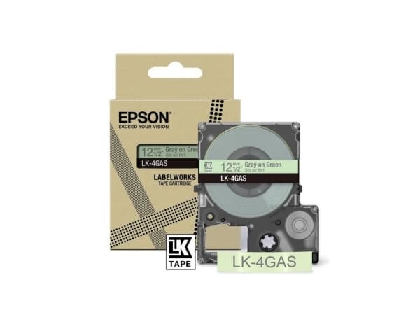 Epson LabelWorks LK-4GAS - Grått på grönt - Rulle (1,2 cm x 8 m) 1 kassett(er) hängande låda - bandpatron - för LabelWorks LW-C410, LW-C610