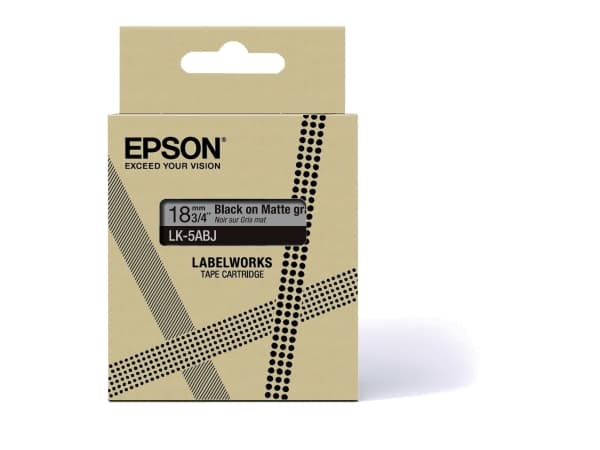 Epson LabelWorks LK-5ABJ - Matt - svart på mattgrått - Rulle (1,8 cm x 8 m) 1 kassett(er) hängande låda - tejp - för LabelWorks LW-C410, LW-C610