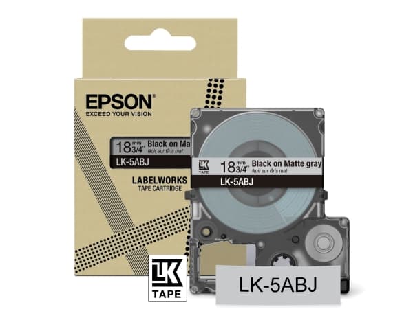 Epson LabelWorks LK-5ABJ - Matt - svart på mattgrått - Rulle (1,8 cm x 8 m) 1 kassett(er) hängande låda - tejp - för LabelWorks LW-C410, LW-C610