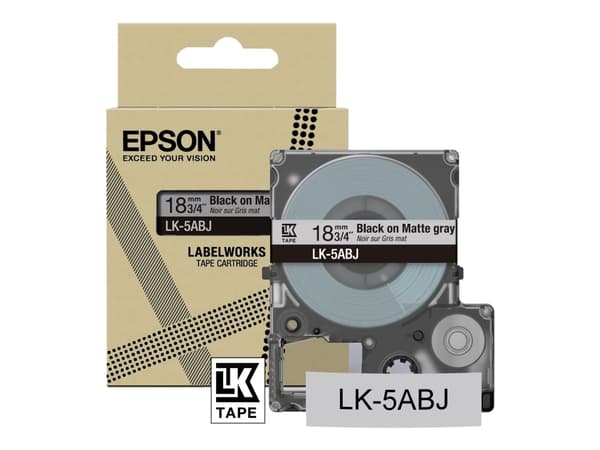 Epson LabelWorks LK-5ABJ - Matt - svart på mattgrått - Rulle (1,8 cm x 8 m) 1 kassett(er) hängande låda - tejp - för LabelWorks LW-C410, LW-C610