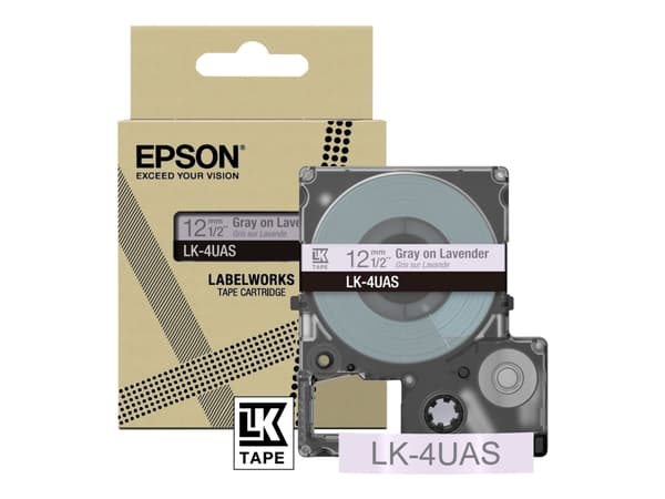 Epson LabelWorks LK-4UAS - Grått på lavendel - Rull (1,2 cm x 8 m) 1 kassett(er) hengeboks - tapepatron - for LabelWorks LW-C410, LW-C610